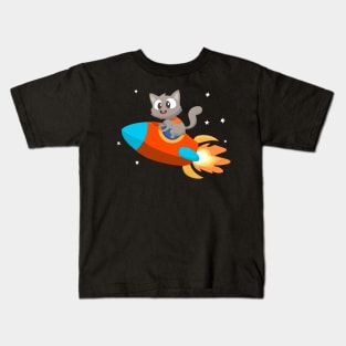 Cute cat riding on rocket - funny cat design Kids T-Shirt